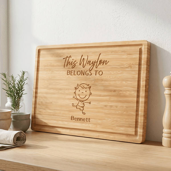 Personalized Simple Line Drawing Name FSC Bamboo Charcuterie Cutting Board with Title and Juice Groove Housewarming Father's Gift for Family Father
