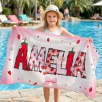 Serviette de plage surdimensionnée avec nom et cordon de serrage pour utilisation quotidienne Fête de la plage Cadeau d'anniversaire pour fille Femme