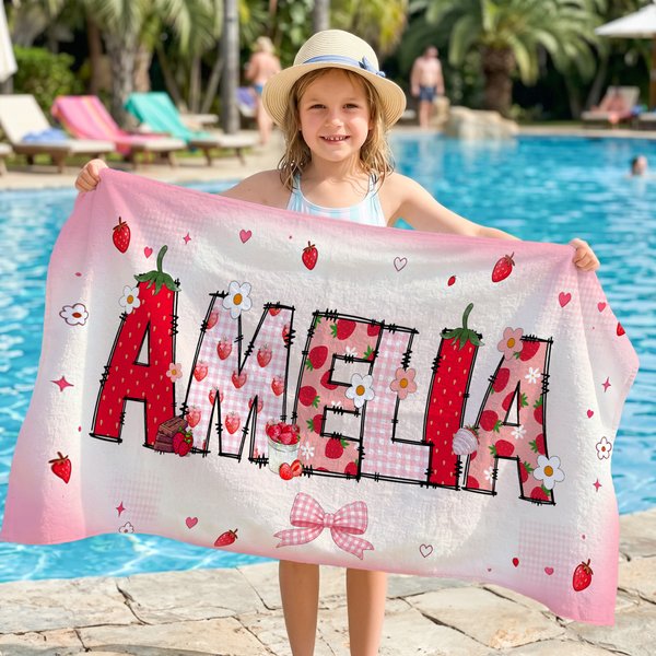 Serviette de plage surdimensionnée avec nom et cordon de serrage pour utilisation quotidienne Fête de la plage Cadeau d'anniversaire pour fille Femme