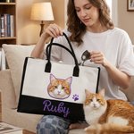 Personalized Cute Pet Portrait Paw Print Canvas Tote Bag with Name Daily Use Birthday Gift for Pet Owner Lover Parent