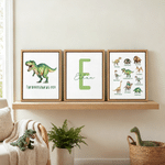 Personalised Dinosaur 3-Piece Split Canvas Prints with Name and Initial Bedroom Decor Ship from USA Birthday Gift for Children Dinosaur Lovers