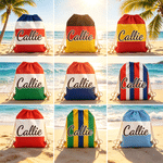 Personalized National Flag Color Stripe Drawstring Bag with Name Outdoor Activities Beach Party Birthday Gift for Men Women Kids