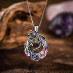 Personalisierte Drachen Halskette mit Kristall-Karma-Kreis | aus Sterlingsilber | mit Gravur | Fantasy Schmuck | Geburtstag Geschenk für Männer Frauen