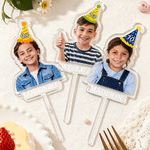 Personalized Birthday Hat Photo Acrylic Cake Topper with Number and Name Birthday Party Gift for Friend Family