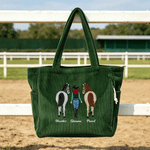 Personalized Horse Riding Theme Large Capacity Corduroy Tote Bag with Name Travel Essential Birthday Gift for Horse Lovers
