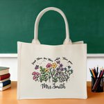Personlig blomst fargestift sløyfe stor kapasitet lerret Tote Bag med tekst Lærerens dag Appreciation Week Gave til lærere