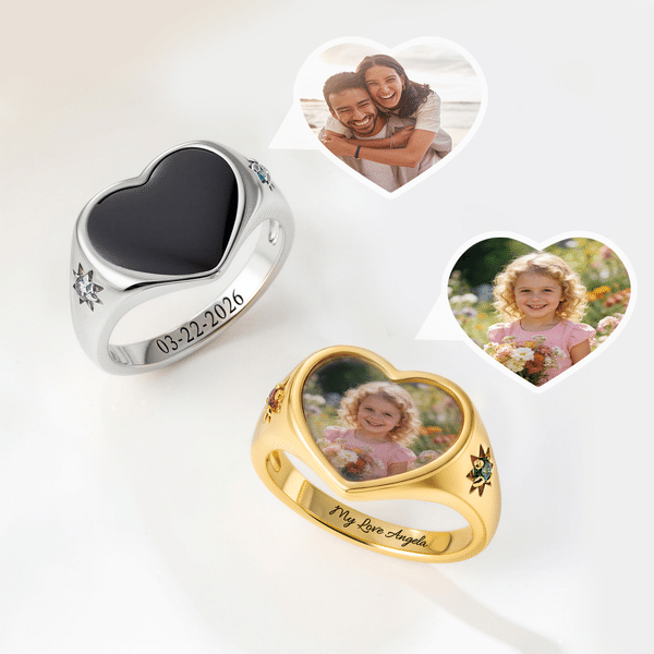 Personalised Birthstones Heat-Activated Hidden Photo Sterling Silver Ring with Text Memorable Jewellery Birthday Anniversary Gift for Mother Women