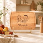 Personalized Line Art Photo Design Curved Charcuterie Cutting Board with Text and Juice Groove Kitchen Family Gift for Best Friend Family