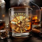 Personalised Best Dad Ever Fist Bump Design 10 oz Rock Whiskey Glass with 1-12 Names Father's Day Birthday Anniversary Gift for Dad Grandpa
