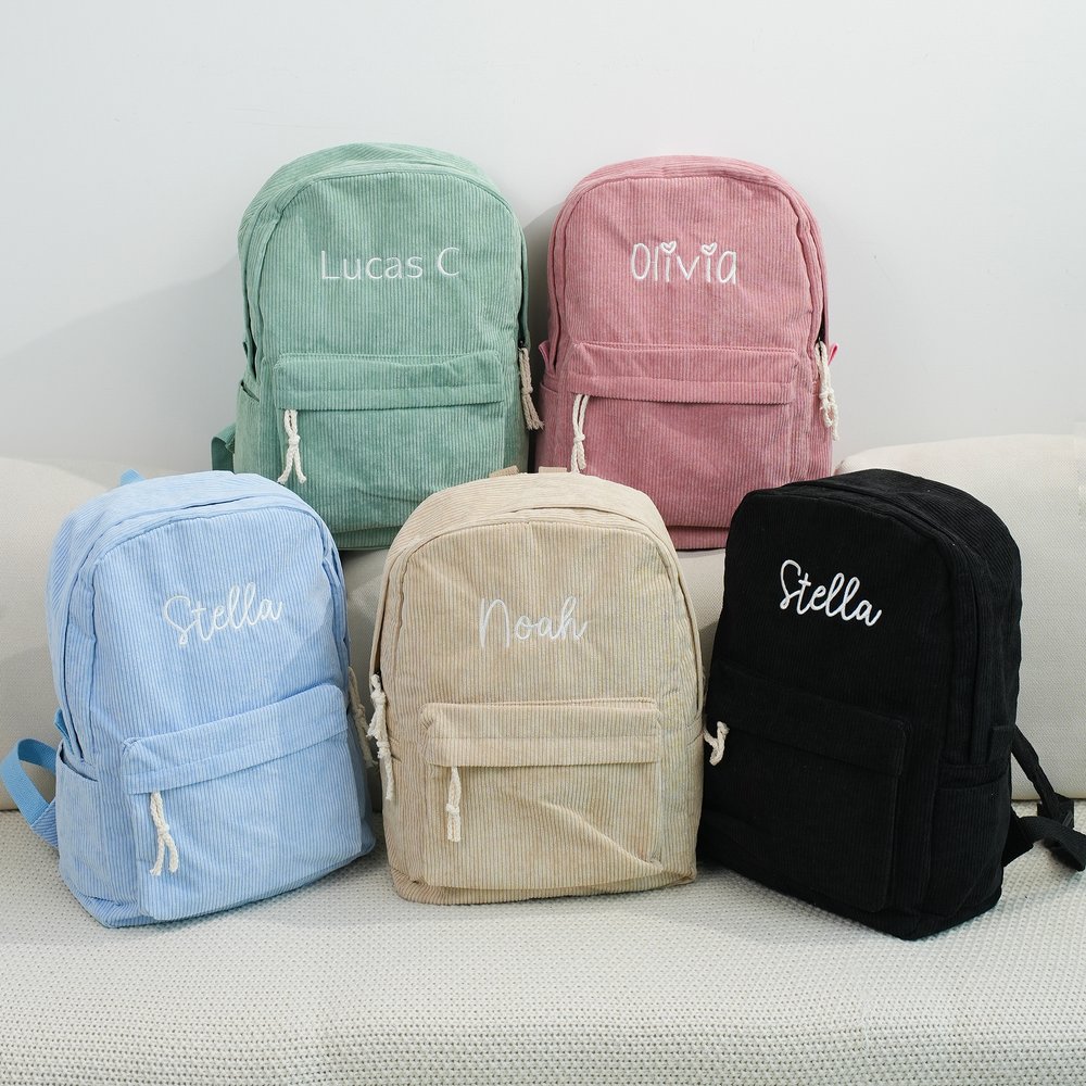 Personalised Multicolor Corduroy Toddler Backpack with Embroidered Name Birthday Back to School Gift for Kids Toddlers 3