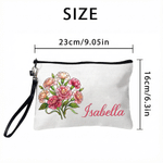 Personalised Birth Flower Large Capacity Makeup Bag Tote Bag with Name Daily Use Anniversary Birthday Gift for Mother Woman