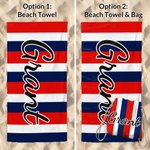 Personalized National Flag Color Stripe Oversized Quick Dry Beach Towel with Name and Drawstring Bag Outdoor Activities Birthday Gift for Family