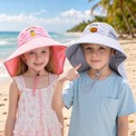 Personalised Cute Cartoon Pattern Breathable Large Brim Kids Sun Hat with Embroidered Name Summer Beach Vacation Gift for Boys Girls