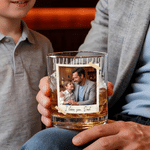 Personlig Polaroid Style Family Photo 10 oz Rock Whisky Glass med tittel og tekst Bursdag farsdagsgave til pappa bestefar