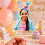 Personalized Birthday Hat Photo Acrylic Cake Topper with Number and Name Birthday Party Gift for Friend Family