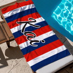 Personalized National Flag Color Stripe Oversized Quick Dry Beach Towel with Name and Drawstring Bag Outdoor Activities Birthday Gift for Family