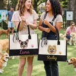 Personalized Cute Pet Portrait Paw Print Canvas Tote Bag with Name Daily Use Birthday Gift for Pet Owner Lover Parent