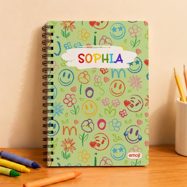 Personalised Colourful emoji Mix A5 Spiral Journal Notebook with Name Daily Use Birthday Gift for Kids | Callie × emoji ™