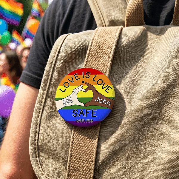 Personalized Rainbow Retro LGBTQ Banner Love Wins Name Pin Button Badge with Text Daily Use Pride Parade  Anniversary Gift for Couple Family