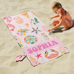Personalized Cartoon Ocean Animals Quick Dry Oversized Microfiber Beach Towel with Name and Drawstring Bag Beach Party Birthday Gift for Kid Adult