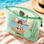 Personalised Cartoon Vacation Character Transparent Beach Bag with Name Summer Holiday Swimming Pool Travel Gift for Family Friends