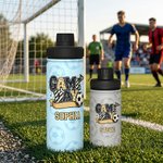 Personlig fotballkampdag målflagg 12 oz 18 oz isolert vannflaske med håndtak navn og år bursdagsgave til fotballspillerelsker