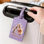 Personalised Pearl Rose Gilded Initial PU Leather Passport Holder Luggage Tag Set with Name Travel Accessories Birthday Gift for Travel Lovers