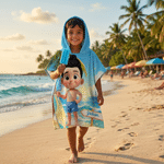 Personalised Cartoon Kid Character Ocean Theme Quick Dry Hooded Beach Towel with Name Beach Party Summer Vacation Birthday Gift for Kids