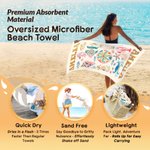 Personalized Watercolor Style Marine Life Oversized Quick Dry Beach Towel with Name and Drawstring Bag Vacation Birthday Gift for Family Friends