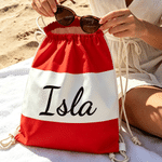Personalized National Flag Color Stripe Drawstring Bag with Name Outdoor Activities Beach Party Birthday Gift for Men Women Kids