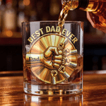 Personalised Best Dad Ever Fist Bump Design 10 oz Rock Whiskey Glass with 1-12 Names Father's Day Birthday Anniversary Gift for Dad Grandpa