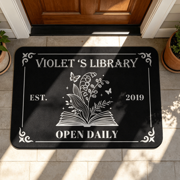 Personalized Book Birth Flower Butterfly  Doormat with Title and Year Home Decor Bookshop Accessory Opening Gift for Book Lovers Bookworms