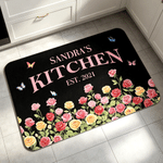 Personalized Birth Flower Kitchen  Butterfly Design Anti-Slip Doormat with Text Home Decor Birthday Gift for Women