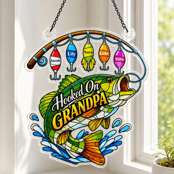 Personalized Fishing Rod Pattern Acrylic Hanging Ornament with 1-8 Names and Title Home Decor Father's Day Birthday Gift for Dad Husband Friend