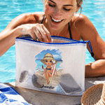 Personalised Cartoon Vacation Character Transparent Beach Bag with Name Summer Holiday Swimming Pool Travel Gift for Family Friends