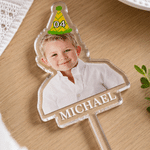 Personalized Birthday Hat Photo Acrylic Cake Topper with Number and Name Birthday Party Gift for Friend Family