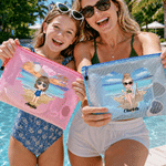 Personalised Cartoon Vacation Character Transparent Beach Bag with Name Summer Holiday Swimming Pool Travel Gift for Family Friends