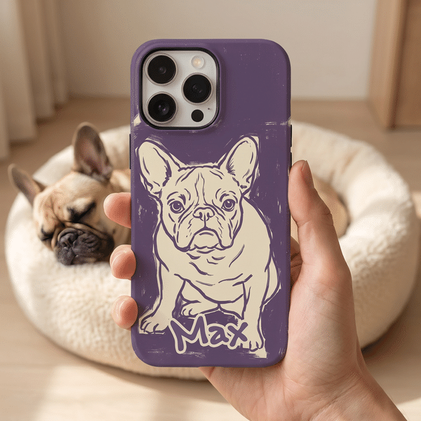 Personlig kjæledyrfoto portrett håndtegnet Doodle-telefonveske for iPhone Samsung med navn Daglig bruk Bursdagsgave til kjæledyrelskere