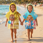 Personalised Cartoon Kid Character Ocean Theme Quick Dry Hooded Beach Towel with Name Beach Party Summer Vacation Birthday Gift for Kids