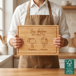Personalized Simple Line Drawing Name FSC Bamboo Charcuterie Cutting Board with Title and Juice Groove Housewarming Father's Gift for Family Father