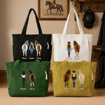 Personalized Horse Riding Theme Large Capacity Corduroy Tote Bag with Name Travel Essential Birthday Gift for Horse Lovers