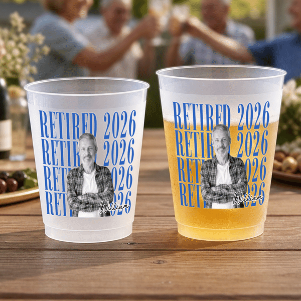 Personalized Retired 2026 Photo Frosted Food-Grade Plastic Cup with Name and Title Set of 10 Retirement Gift for Father Male Retired Teacher