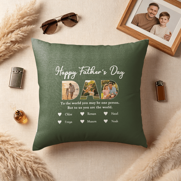 Personalized Dad Daddy Family Photos Soft Throw Pillow Cover with 1-6 Names and Text Daily Use Father's Day Gift for Dad Grandpa