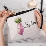 Personalized Birth Flower in Golf Bag Portable Makeup Bag with Name and Wrist Strap Travel Accessories Birthday Gift for Women Golf Lovers