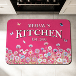 Personalized Birth Flower Kitchen  Butterfly Design Anti-Slip Doormat with Text Home Decor Birthday Gift for Women