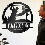 Personalized Black Golf Player Swing Pattern Metal Sign with Name and Text Home Decor Daily Use Birthday Gift for Golf Lovers