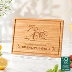 Tabla de cortar con puño de bambú FSC personalizada con nombres Día del padre inauguración de la casa regalo de cumpleaños para padre familia