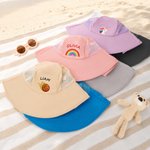 Personalised Cute Cartoon Pattern Breathable Large Brim Kids Sun Hat with Embroidered Name Summer Beach Vacation Gift for Boys Girls