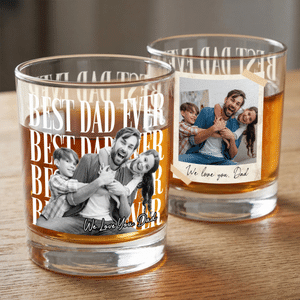 Personalized Polaroid Style Family Photo 10 oz Rock Whiskey Glass with Title and Text Birthday Father's Day Gift for Dad Grandpa