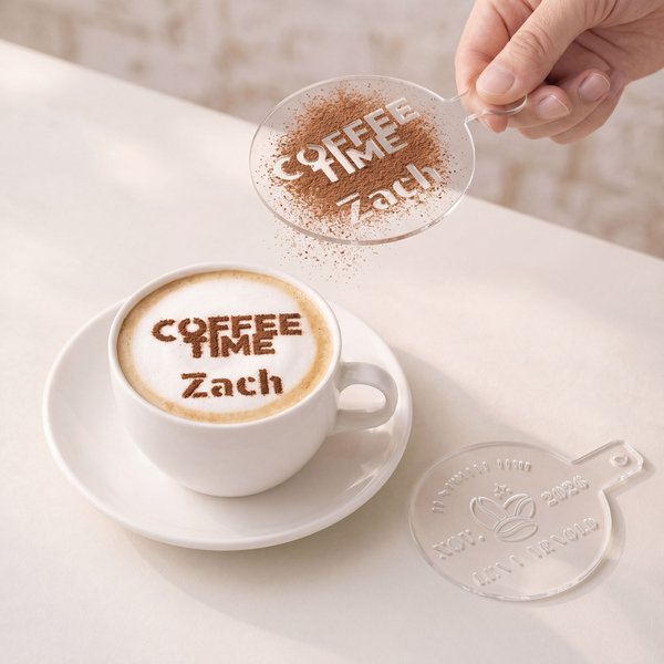 Personalised Simple Logo Food-Grade Acrylic Coffee Latte Art Mold with Initial Name and Date Coffee Bar Accessory Opening Gift for Coffee Lover